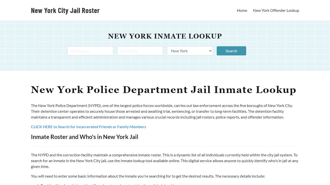 New York Police Department & City Jail, NY Inmate Roster, Arrests, Mugshots